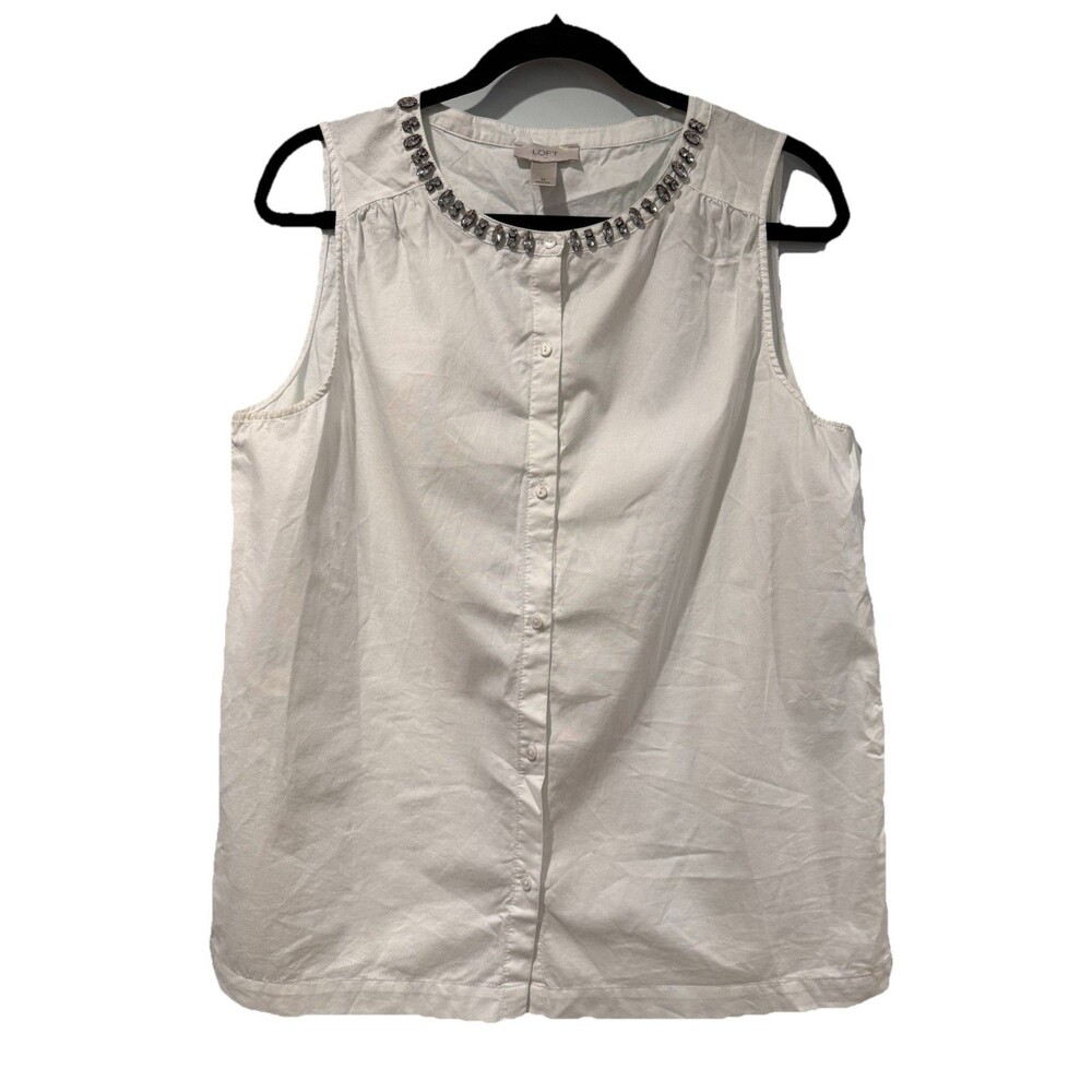 Loft Top Womens Medium White 100% Cotton Quiet Luxury Minimalist Coastal Travel